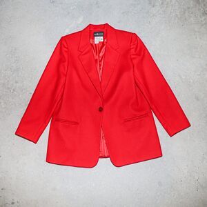Vintage Wool Jacket Red Work Office Blazer Long Sleeve Formal Top Size Large‎